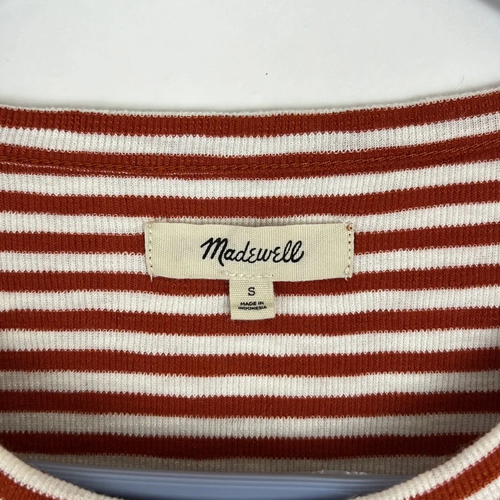 MADEWELL Long sleeve striped crew neck Maple Glow Baguette button cuffs S - Picture 3 of 9